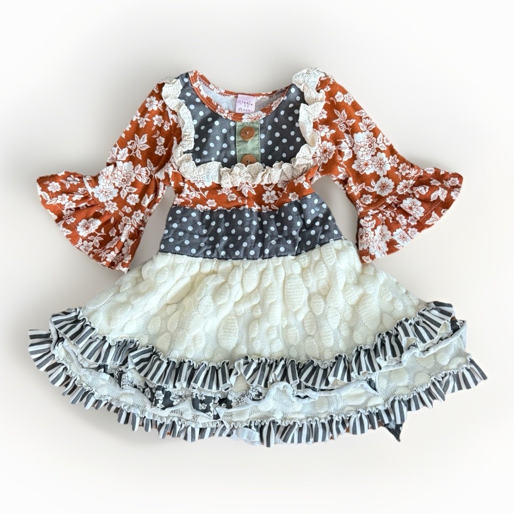 Giggle Moon Peasant Ruffle Dress Sz 2T/3T Cottagecore Boho Shabby Chic Southern